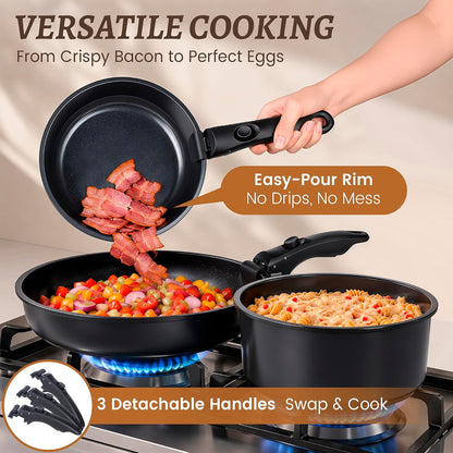 20-Piece Ceramic Nonstick Cookware Set | Detachable Handle, Stackable for RV | Oven & Dishwasher Safe3