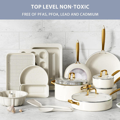 Pots and Pans Set Nonstick Granite Cookware Bakeware Set | Cookware Sets Oven Safe, Frying Pans, Saucepan, Sauté Pan, Silicone Utensils, Cookie Sheet, Baking Pan Set for Cooking Gifts6