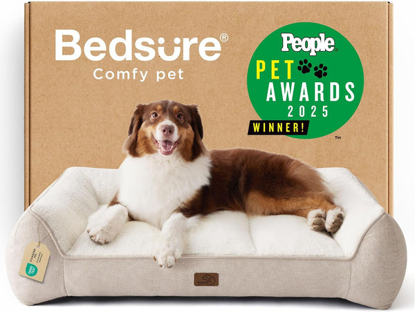 Bedsure Supportmax™ XL Orthopedic Dog Beds Large Sized Dog - Extra Thick Supportive Dogs Couch with Waterproof Washable Cover, Extra Large Comfort Pet Sofa with Soft Sherpa & Nonskid Bottom, Grey, 42"30
