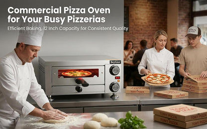Electric Pizza Oven Indoor,12 Inch Countertop Pizza Maker with Viewing Window,Stainless Steel Commercial Pizza Oven, Removable Handle,Dual Baking Trays and Oven Mitts4