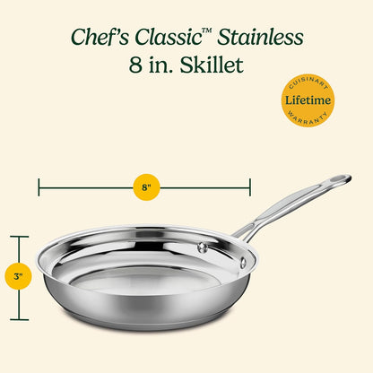 8-Inch Open Skillet, Stainless Steel Skillet, Large Kitchen Pan, Dishwasher Safe, Compatible with Induction, Electric, Gas Cooktops, Oven Safe Saucepan, Cool Grip Handles5