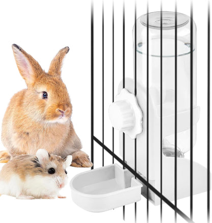 Kathson Rabbit Water Dispenser for Cage 17 Oz Hanging Guinea Pig Water Bottle No Drip Gravity Automatic Bunny Water Bottle No Leak Small Animal Water Bottle for Chinchilla Ferret Hamster（White）1