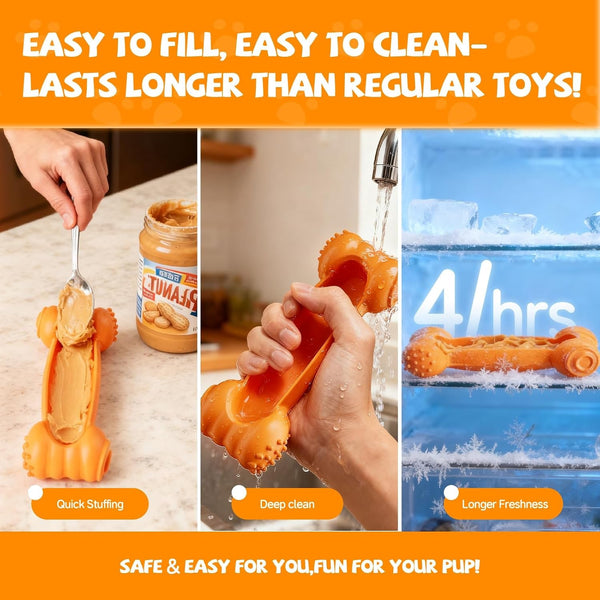 2-Pack Freeze Toys for Dogs Slow Feeder Lick Bone Indestructible Chew Toy | for Aggressive Chewers,Puppy Teething Relief,Fillable Enrichment Treat Toy Suitable for Small & Medium Breed(Nylon)6