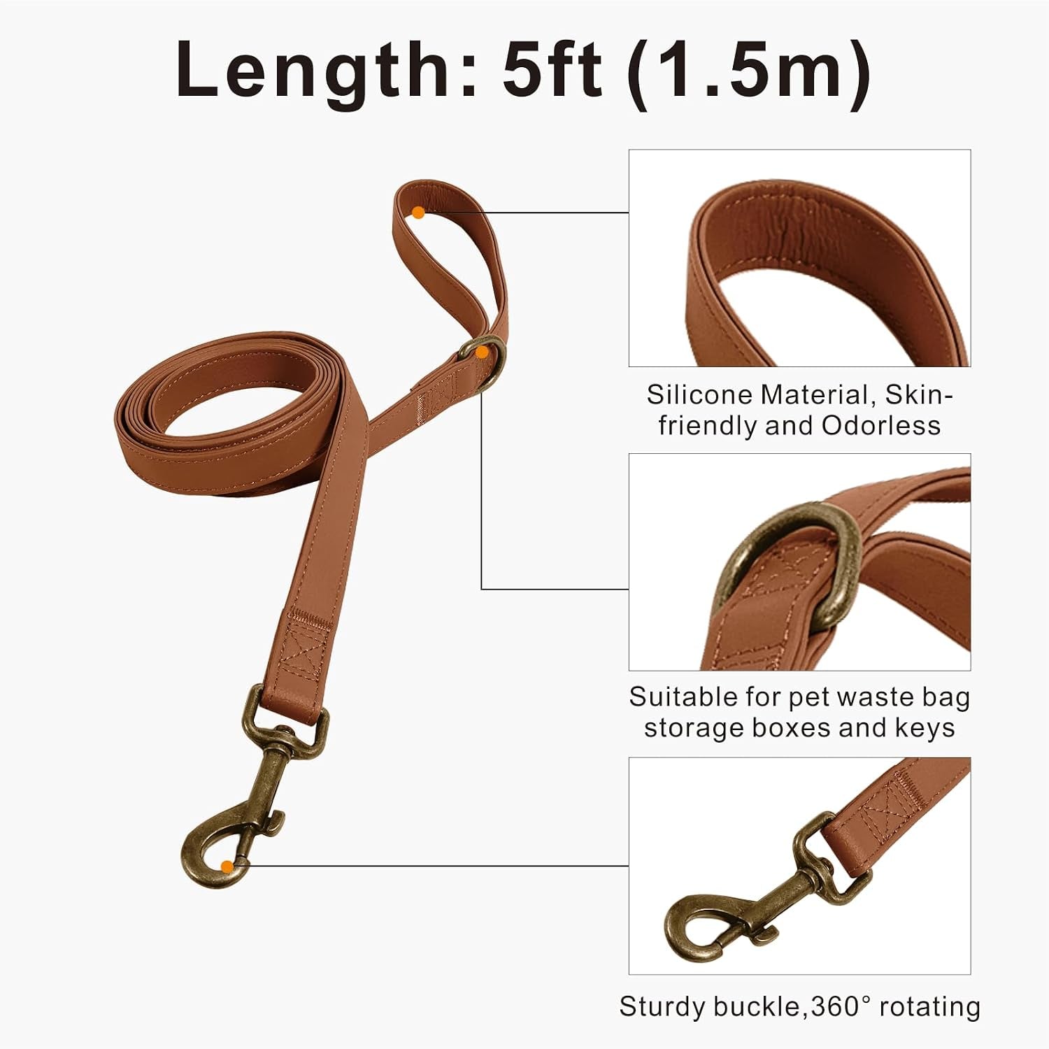 b-f-dog-collar-and-leash-set-leather-silicone-waterproof-odor-proof-dog-collar-and-leash-for-medium-dogs-soft-flexible-dog-collars-adjustable-pet-collar-brown-medium-12-5-20-neck