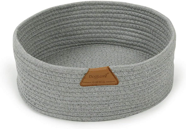 Cat Bed Basket Nest round Cotton Rope Woven Warm Medium,Pet Sleeping Bed House Cute Fun Scratcher Scratching Scratch Mat Pad for Puppy Small Dogs Indoor Play Eco Washable Winter Summer (Gray)1