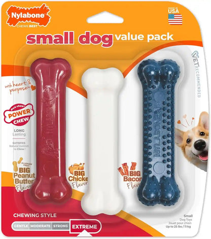 Nylabone Original Bone Power Chew Toys for Dogs, Durable & Tough Dog Toys for Aggressive Chewers, Long Lasting Chicken, Bacon, and Peanut Butter Flavor, Small - up to 25 Lbs, 1 Count | Peanut Butter, Chicken, and Bacon Flavor, Durable Dog Toys for Aggressive Chewers, Helps Clean Teeth, for Dogs up to 25 Lbs11