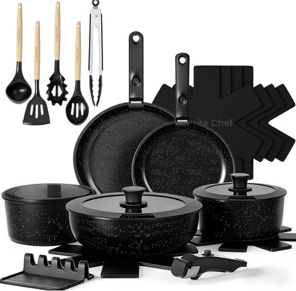 21Pcs Pots and Pans Set Non Stick, Nonstick Ceramic Cookware Sets Detachable Handle, Non Toxic Healthy Induction Cookware, Kitchen Cooking Set, with Frying Pans Set, Dishwasher/Oven Safe1