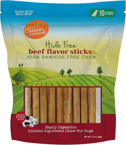 Canine Naturals Rawhide Free Beef Receipe Dog Chews, Sticks, 40 Count | 100% Rawhide Free, Made with Real Beef, Poultry Free, All-Natural, Easily Digestible, 5 in Sticks, Dog Treats, Bulk Pack9