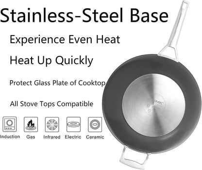 12.5 Inch Nonstick Frying Pan with Lid, Woks & Stir Fry Pans Skillet | Non Toxic, Even Heating, Easy Clean, Dishwasher & Oven Safe, Suitable for Gas & Electric & Induction Stoves, Stainless Steel7