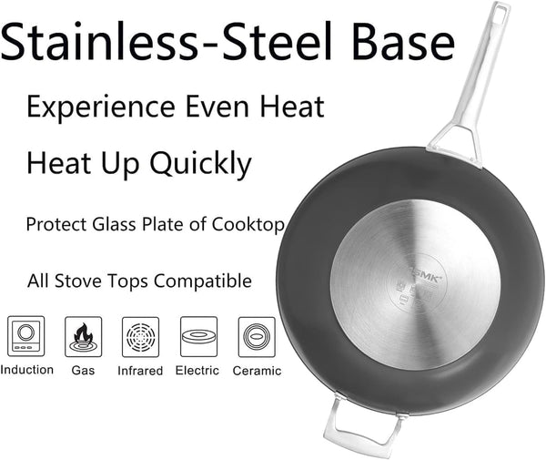 12.5 Inch Nonstick Frying Pan with Lid, Woks & Stir Fry Pans Skillet | Non Toxic, Even Heating, Easy Clean, Dishwasher & Oven Safe, Suitable for Gas & Electric & Induction Stoves, Stainless Steel7