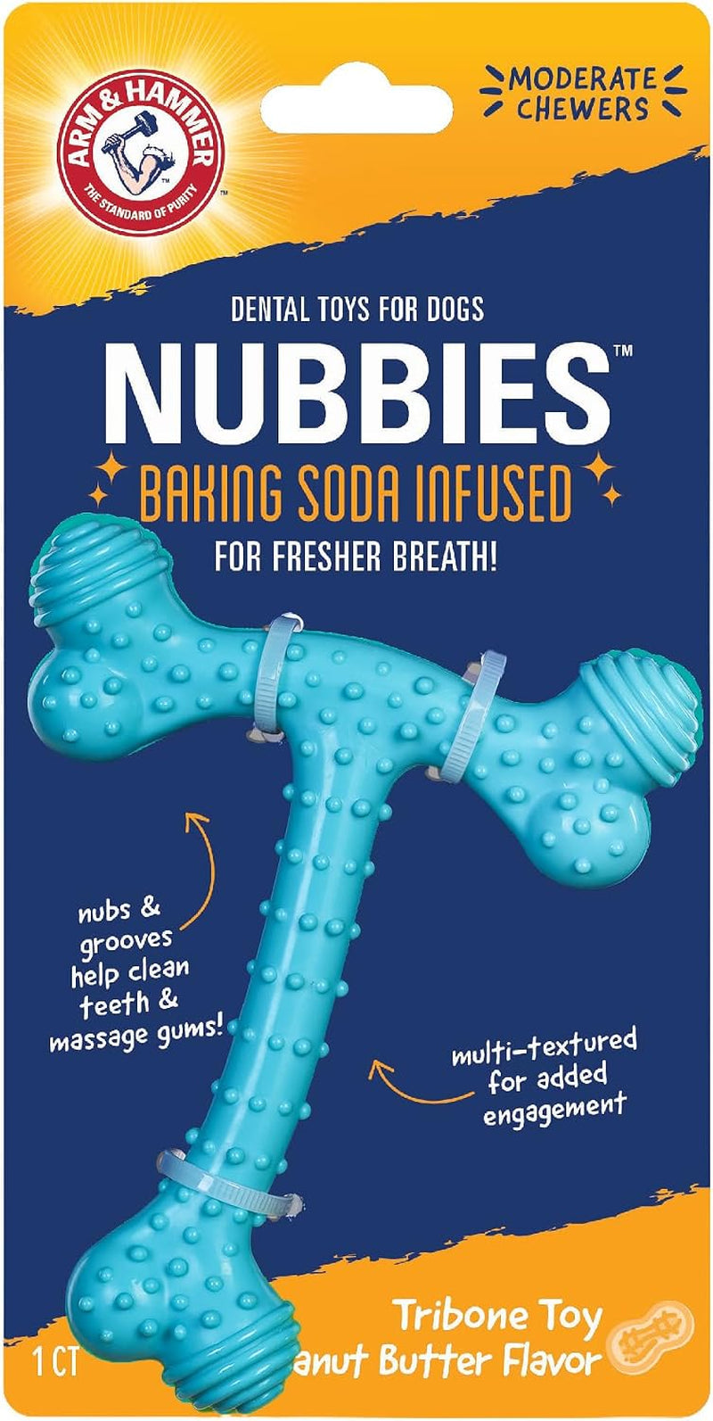 arm-and-hammer-nubbies-t-bone-dental-dog-chew-toy-with-peanut-butter-flavor-tpr-nubs-clean-teeth-and-gums-durable-nylon-chew-for-aggressive-chewers-helps-reduce-plaque-and-tartar