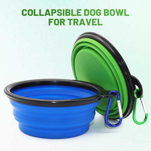 Dog Bowl Pet Collapsible Bowls, 2 Pack for Cats Dogs, Portable Pet Feeding Watering Dish for Walking Parking Traveling with 2 Carabiners (Small, Blue+Green)2