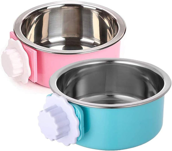 Stainless Steel Removable Pet Food Bowl, Anti-Overturn Water Feeder Container, Suitable for Small Dog/Cat/Rabbit, 2 Set of Crate Bowls, Easy to Install and Clean1