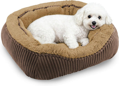 Washable Dog Bed for Small Medium Sized Dogs, Rectangle Small Puppy Cat Dog Beds, Orthopedic Pet Bed, Soft Breathable Calming Pet Sofa Bed Anti-Anxiety with Anti-Slip Buttom, S(20"X19"X6")9