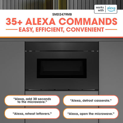 SMD2479MB Smart Microwave Drawer Oven with Easy Wave Open, 24-Inch, 1.2 Cubic Feet, 950 Watt, Concealed Glass Touch Control Panel, Compatible with Alexa Certified, Black3