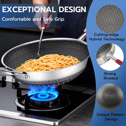 12.6-Inch Stainless Steel Wok Pan with Glass Lid - Tri-Ply Nonstick Wok & Stir-Fry Pan, PFOA Free Uncoated Cookware for All Cooktops, Induction Compatible, Flat Bottom8