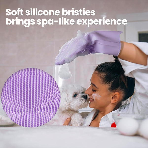 Silicone Pet Grooming Gloves Dog Washing Gloves for Bathing, 1 Pair Purple | 3000 Soft Silicone Bristles, 5-Finger Flexible, Gently Massages & Removes Fur, Non-Slip, Easy Clean, for Dogs/Cats/Horses4