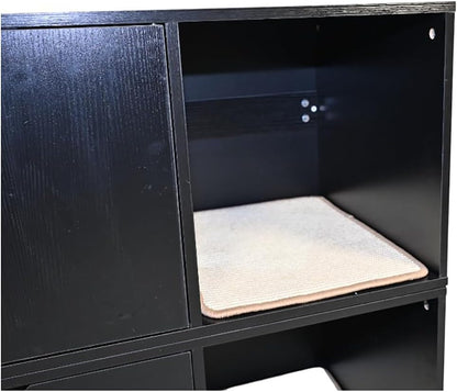 35.83" Black Cat Litter Box Enclosure Hidden Furniture with Scratching Pad, Modern Indoor Cat House7
