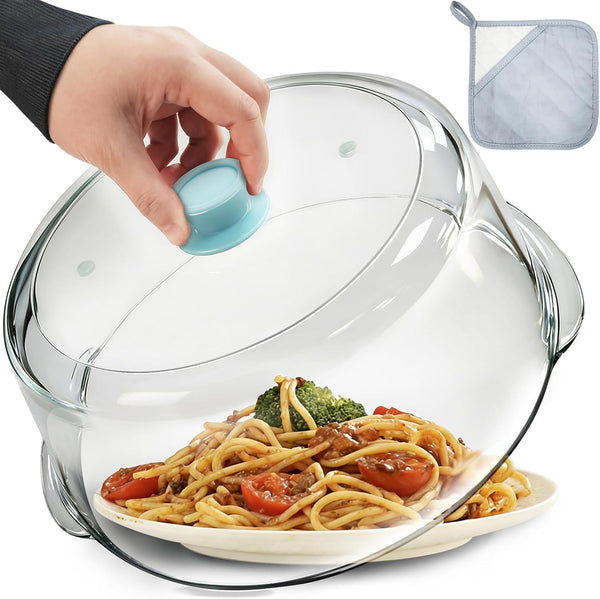 Tall Glass Microwave Splatter Cover for Food, 10In Food Grade Guard Lid | No Plastic, BPA Free, Dual Vents, Silicone Knob, 3.9In Tall for Bowl Covers, Microwave Lid for Food Heating, Dishwasher Safe1