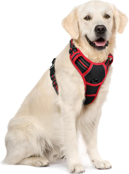 Rabbitgoo Dog Harness, No Pull for Large Dogs with 2 Leash Clips, Pet Vest | No Choke with Handle, Adjustable Soft Padded, Reflective, Easy Control for Walking, Black, Large142