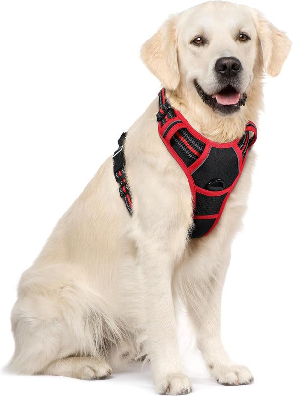 Rabbitgoo Dog Harness, No Pull for Large Dogs with 2 Leash Clips, Pet Vest | No Choke with Handle, Adjustable Soft Padded, Reflective, Easy Control for Walking, Black, Large142