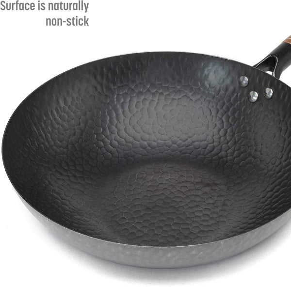 Hammered Carbon Steel 13-Inch Wok Pan with Lid, Black, Non-Stick, Compatible with Most Cooktops4