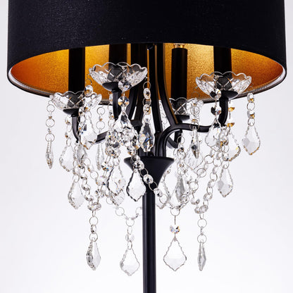 Drum Shade Black Crystal Table Lamp, 4 Light Black Gold Shade Table Lamp, Candle Base Table Light, for Living Room, Bedroom, Reading Room, Hallway, Corridor7