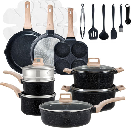 Pots and Pans Set, 25 Pcs Nonstick Kitchen Cookware Set, Induction Kitchen Cooking, Non-Toxic Frying Pans & Saucepans (PFOA/PFOS Free) Black1