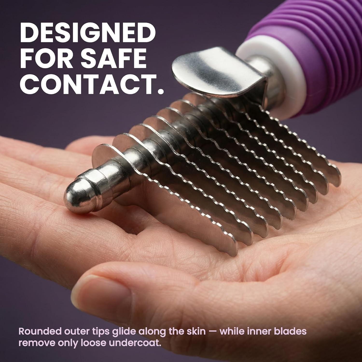 poodle-dematting-fur-rake-comb-brush-for-dogs-and-cats-long-2-5-steel-safety-blades-metal-comb-for-detangling-matted-or-knotted-undercoat-hair