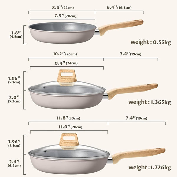 Non Stick Frying Pan Set with Lids, 5 Pcs Ceramic Nonstick Skillets | Non Toxic Pans Pfas-Free, Molecular-Bonded Seamless Induction Base, 30% Faster Heating, Works on All Stoves, 8", 9.5", 11"2