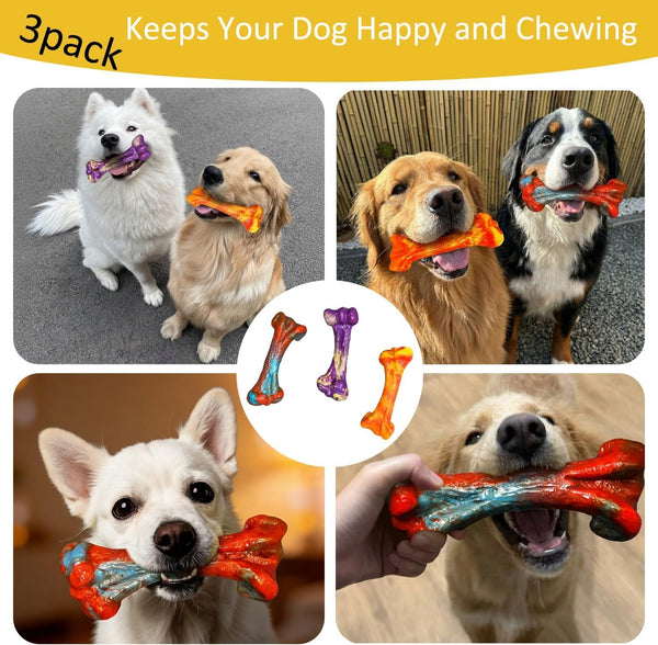 3-Pack Dog Chew Toys for Aggressive Chewers, Indestructible Bone | Tough Dog Toys for Medium Large Breed to Keep Them Busy,Dental Textured, Long Lasting,Beef Flavor7