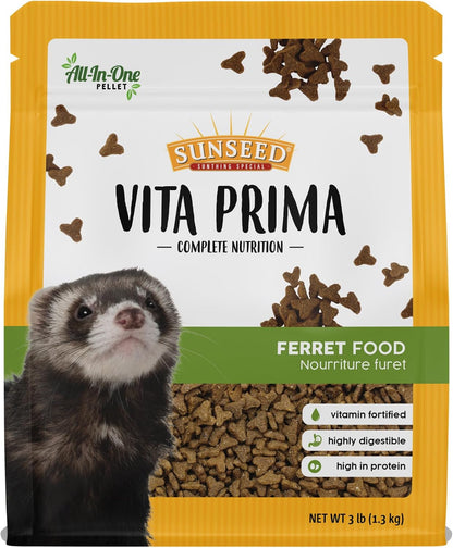 Sunseed Vita Prima Ferret Food - 3 Lb. Resealable Bag – High-Energy Protein from Chicken Pork & Eggs – Added Vitamins and Minerals – No Artificial Colors or Flavors1