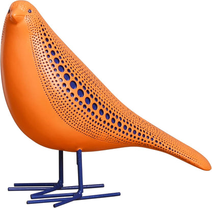 Bird Figurine, Modern Sculpture and Statues for Home Decor, Animal Statues for Bookshelf, Table, Entryway, Fireplace, Resin Decorative Sculpture with Chic Polka Dots Art Design (Orange)1