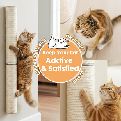 Powerking Wall Mounted Cat Scratcher, 24" Vertical Sisal Scratching Post for Indoor Cats, Space-Saving Wall Cat Furniture with Natural Jute Rope & Rotatable Design4
