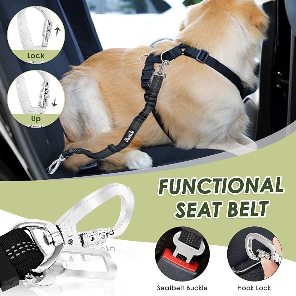 slowton-dog-seatbelt-2-pack-dog-seat-belt-car-leash-adjustable-elastic-bungee-buffer-heavy-duty-nylon-reflective-pet-safety-tether-connect-to-dog-harness-for-travel-riding-in-vehicle-daul-clip-b