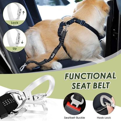 Slowton Dog Seatbelt, 2 Pack Dog Seat Belt Car Leash Adjustable Elastic Bungee Buffer Heavy Duty Nylon Reflective Pet Safety Tether Connect to Dog Harness for Travel Riding in Vehicle (Daul Clip, B)3