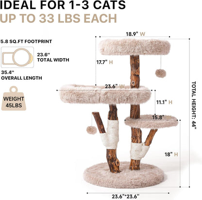 Sopapets Maine Coon Cat Tree for Large Cats, Solid Wood Cat Tower with Removable Cushions and Sisal Scratching Posts, Modern Boho Aesthetic Cat Furniture6