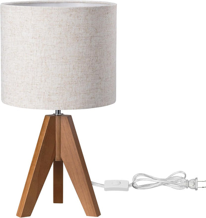 Tripod Table Lamp, Small Cute Bedside Lamp, 14.2 Inch, E26 Base | Light Brown Wooden Base, Linen Beige Lampshade, Nightstand Lamp for Nursery, Bedroom, Kid Room, Living Room8