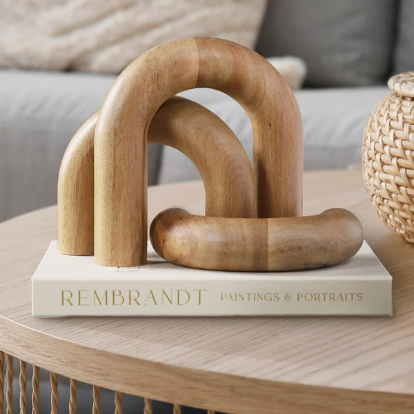 Wooden Arch Decor Set of 3, Acacia Wood Modern Decorative Home Objects | Japandi Home Decor Accents, Coffee Tables, Bookshelves, Entryways, Console Decorations, Housewarming Gift6