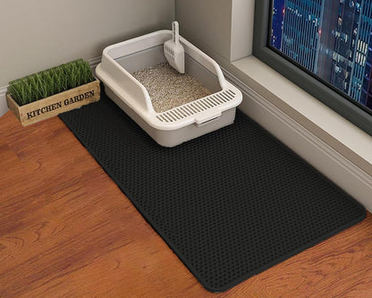 HCY&WLD Cat Litter Mat, 45X26/35X24/30X22/24X18 Inch Double Layer Cat Litter Box Mat, EVA Non-Slip, Waterproof Urine Proof Cat Litter Catcher Mat, Easy Clean Scatter Control (35X24 Inch, Khaki)18