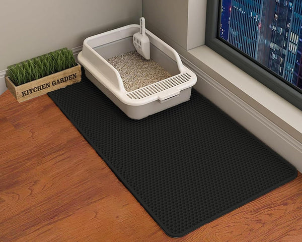 HCY&WLD Cat Litter Mat, 45X26/35X24/30X22/24X18 Inch Double Layer Cat Litter Box Mat, EVA Non-Slip, Waterproof Urine Proof Cat Litter Catcher Mat, Easy Clean Scatter Control (35X24 Inch, Khaki)18