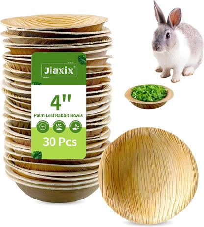 30 Pcs Disposable Palm Leaf Bowls 4 Inch Bowl for Rabbits, Compostable like Bamboo Bowls Disposable Bowl Bunny Chew Toys Chewable Dish for Rabbits & Bunnies,Small Pets1