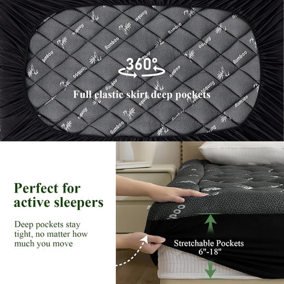 Queen Mattress Topper, Bamboo Viscose Thick Pillow Top Mattress Pad | Deep Pocket Fits 6–18 Inch Mattress, Naturally Cooling for Hot Sleepers, Soft Relief for Back Pain, Premium Dark Grey5