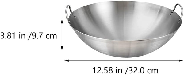 Stainless Steel Wok 12.59 Inch Double Ear Frying Pan with 2 Handles Practical Cooking Wok for Stir Frying Meat and Vegetables Home Kitchen Cookware5