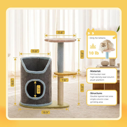 Cat Tree with Cat Scratching Post for Indoor Cats up to 5 Lbs, Small Cat Tower with Scratching Board and Cozy Hammock, Compact Cat Tree Tower with Cat Bed2