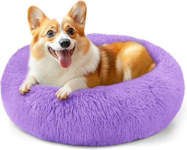 Hoewina Dog & Cat Bed for Indoor Cats, 20In Calming Donut Bed for Puppy and Kitten, Washable round Fluffy Pet Bed for Small Medium Dogs and Cats (Light Grey)41