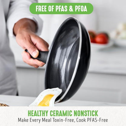 16 Piece Ceramic Nonstick Pots & Pans Cookware Set, Black | Pfas-Free Nonstick Coating, Stockpot, Frying Pans, Saucepans, Sauté Pan, Stay-Cool Handles, Dishwasher & Oven Safe up to 350F2