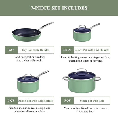7Pc Cookware Set Healthy Duralon Blue Ceramic Nonstick Coated | Diamond Infused Scratch-Resistant, PFAS Free, Oven Safe, Induction Ready, Evenly Heats, Tempered Glass Lids, Stay-Cool Handle2