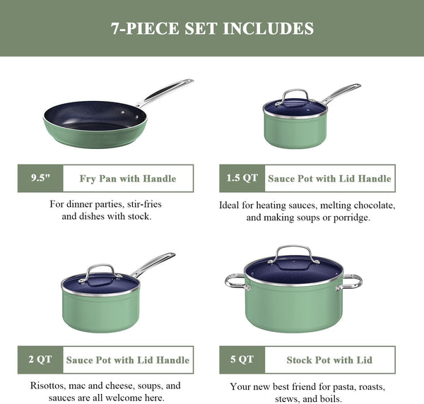 7Pc Cookware Set Healthy Duralon Blue Ceramic Nonstick Coated | Diamond Infused Scratch-Resistant, PFAS Free, Oven Safe, Induction Ready, Evenly Heats, Tempered Glass Lids, Stay-Cool Handle2