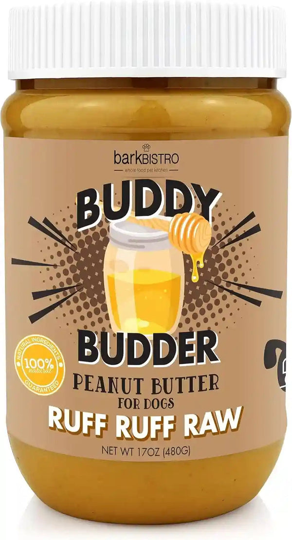 BUDDY BUDDER, Ruff Ruff Raw, Natural Dog Peanut Butter, Dog Treatmade in USA, (17 Oz Jars)1
